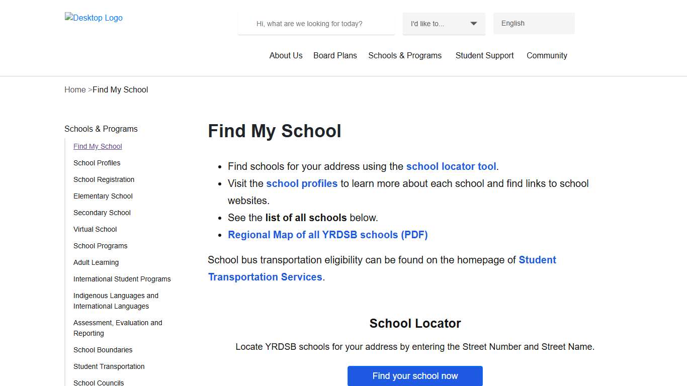 Find My School York Region District School Board